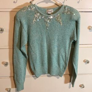 Vintage 80’s Compatible Aqua sweater w/ sequins M